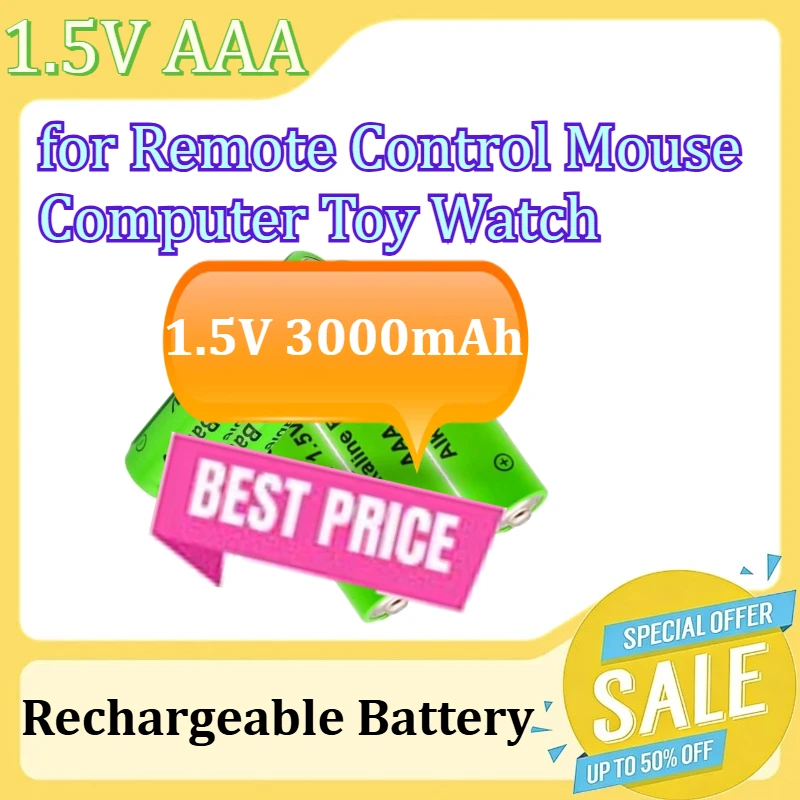 

AAA Alkaline Battery for Remote Control Mouse Computer Toy Watch Rechargeable Battery 1.5V 3000mAh