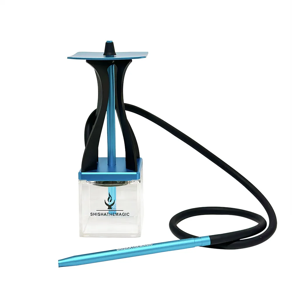 

High Quality Aluminum Blue Cloud Mini Hookah With Square Acrylic Base Hookah Smoking Shisha