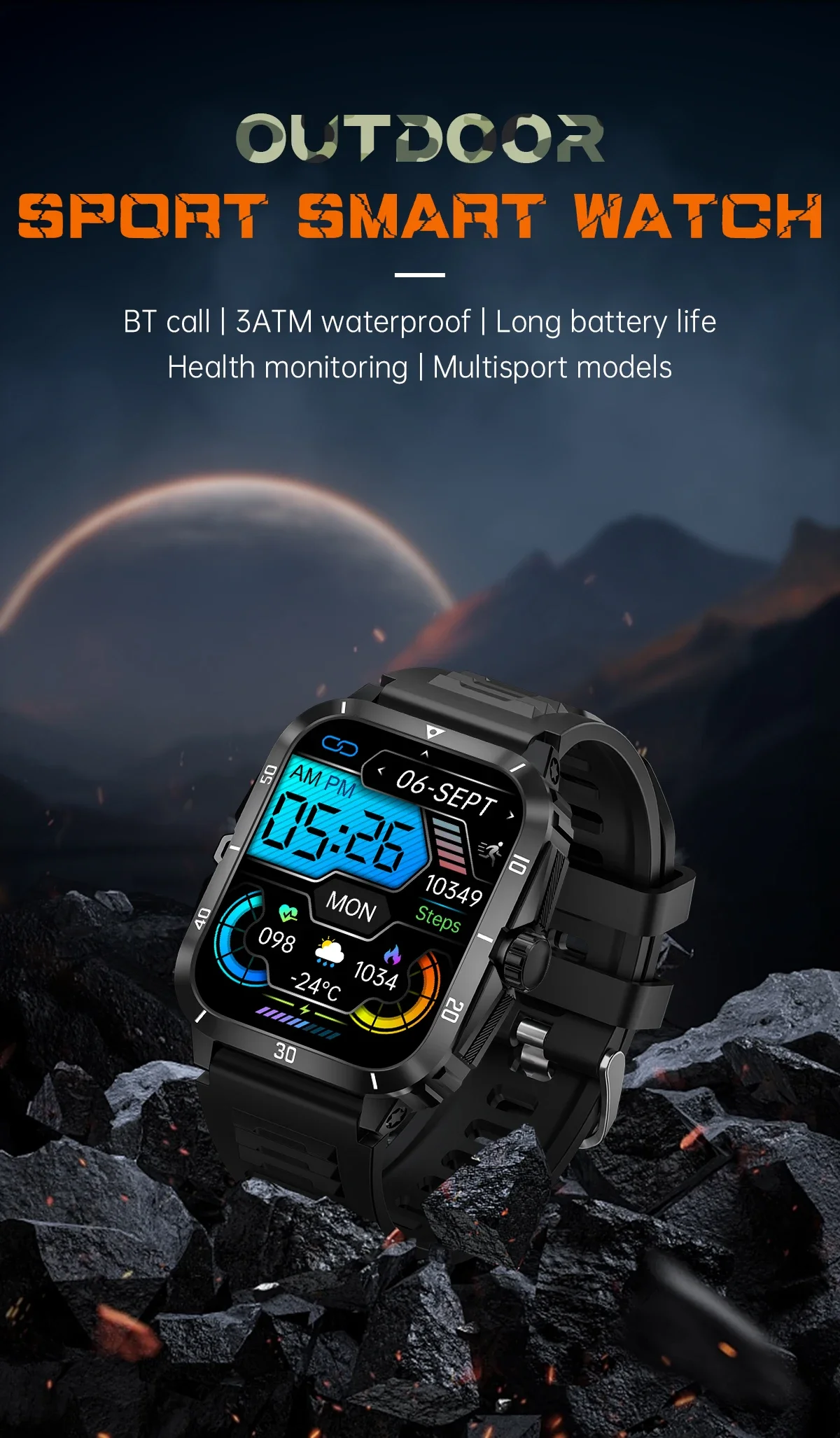 2025 Smart Watch Men Ourdoor Sports Fitness Tracker 1.96 inch Large Screen Bluetooth Call AI Voice Music Health Smartwatch New