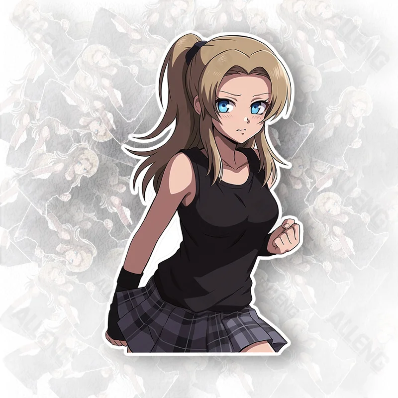 1 قطعة أنيمي نمط شقراء فتاة ملصق أسود تانك الأعلى منقوشة تنورة لاصق مائي لأجهزة الكمبيوتر المحمول الهاتف الزخرفية #1