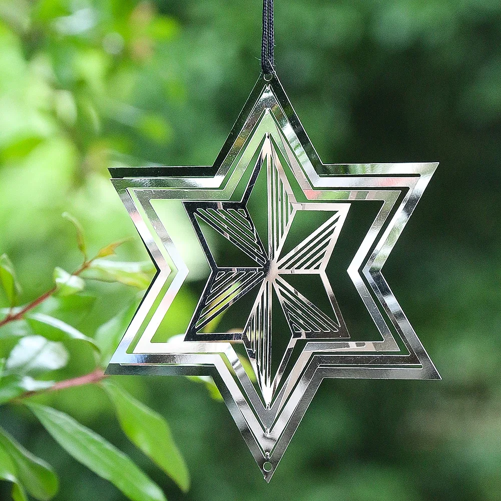 

1PC Hexagonal Star Stainless Steel Pendant Nordic Style Home Decor Rotary Wind Chime Wall Hanging Room Decoration Accessories