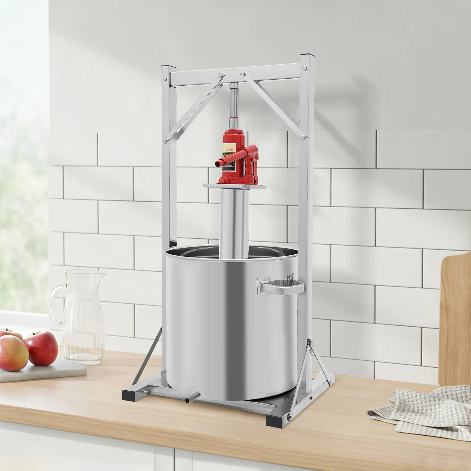 36L Fruit Wine Press, 3T Hydraulic Fruit Squeezer, Stainless Steel Cold Press Separator Machine With Filter Bucket For Homes, Wineries, Beverage Shops