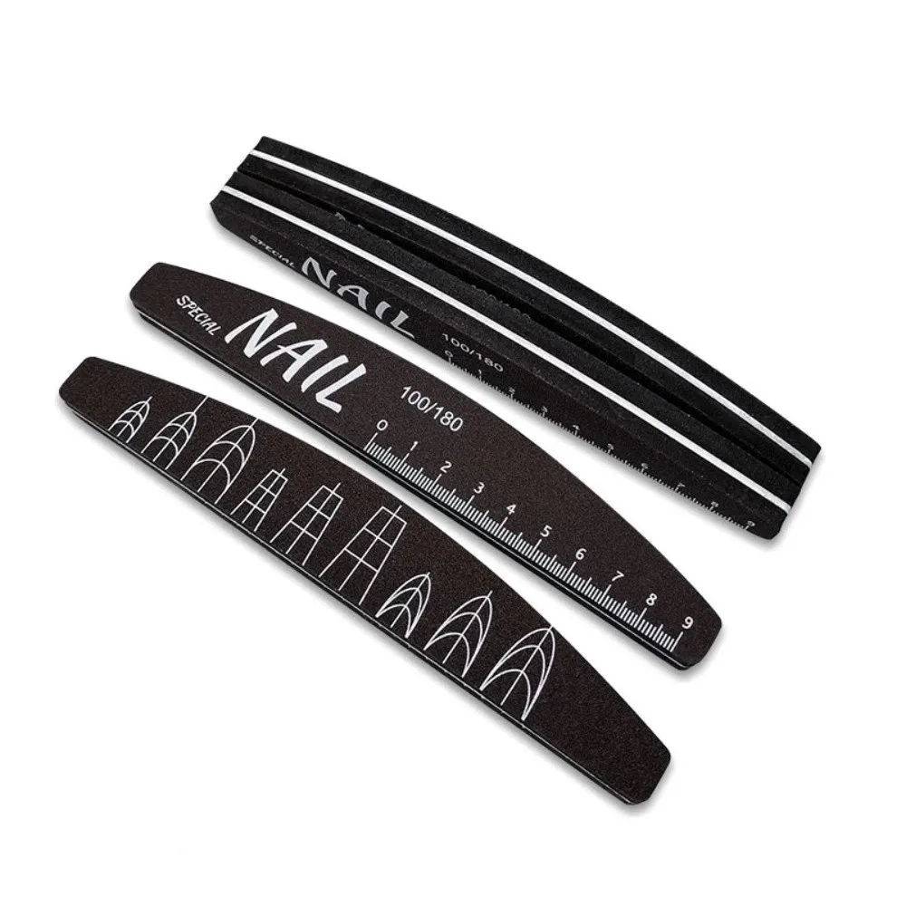 5Pcs Double-Sided Ruler Nail File 100/180 Grit Nail Shape Nail Sanding Grinding Tools Half Moon Shape Reusable Nail Sanding Bar