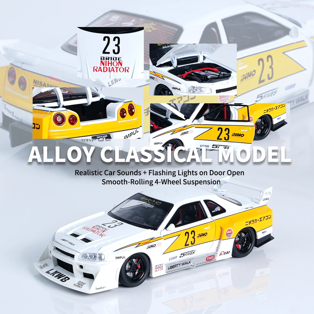 GTR legering gegoten modelauto's, 1/24 terugtrekken speelgoed raceauto Skyline GT-R, verzamelbare auto ornament, favoriete auto speelgoed geschenken voor jongens