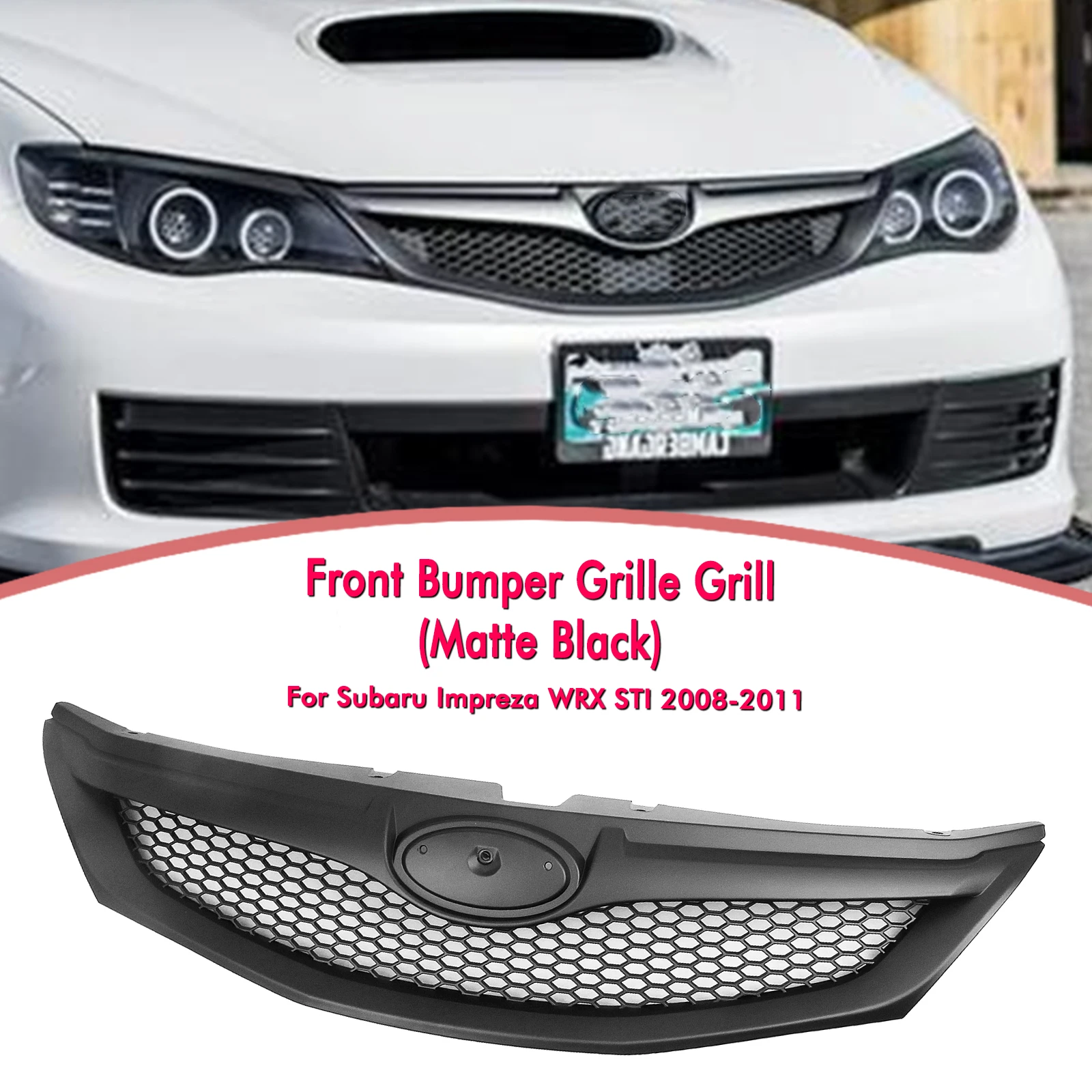 

For Subaru Impreza 10TH WRX STi 2008-2011 Front Grille Racing Grill Carbon Fiber Look/Gloss/Matte Black Upper Bumper Hood Mesh