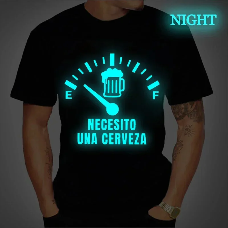 Men's Street Fashion T-shirt Must-have Una Cerveza Printed Luminous Top T-shirt Summer T-shirt Oversized Crewneck Men's T-shirt