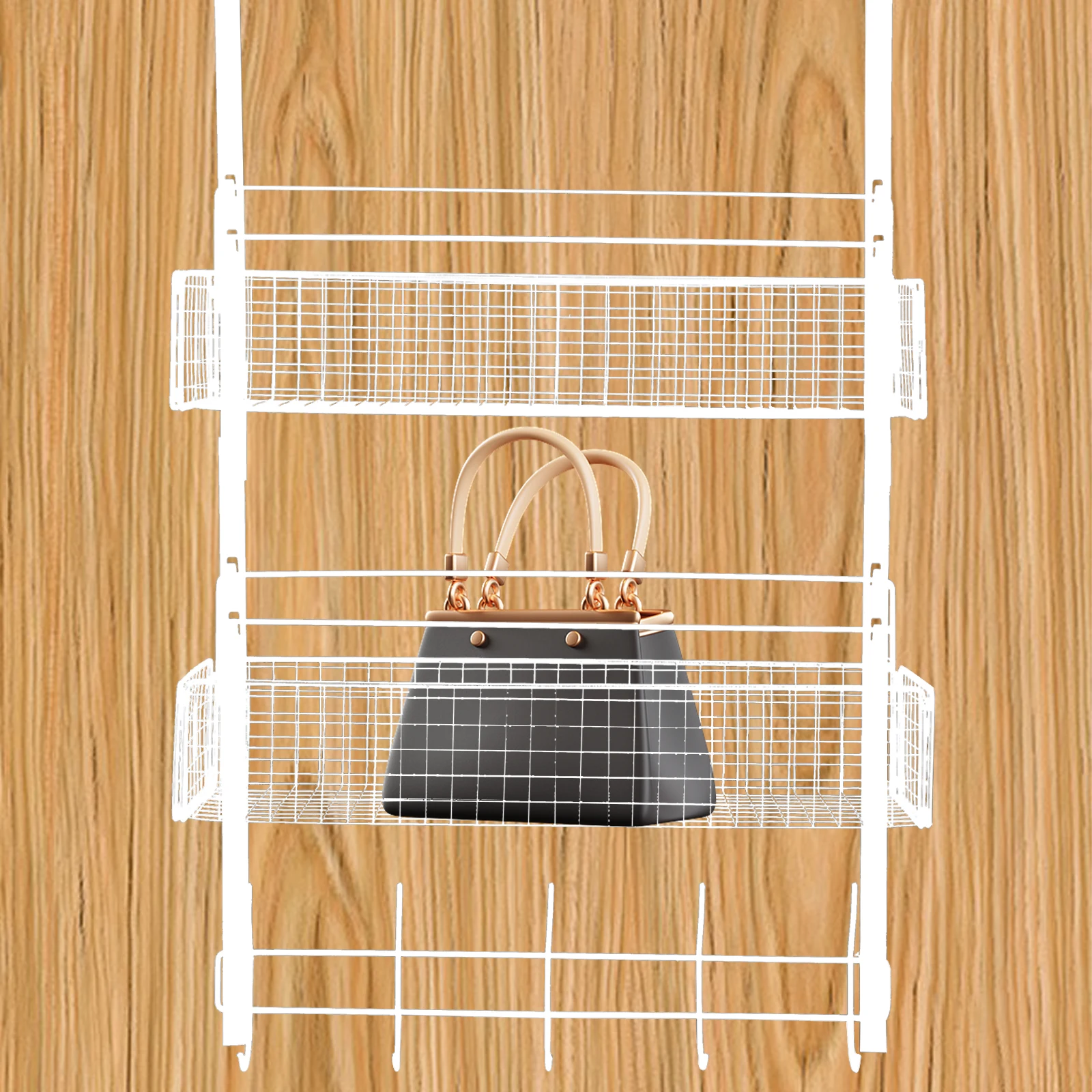 

Multi layer Storage Hanging Basket 2 Tiers White Iron Rack for Kitchen Bedroom Bathroom ganization Hook Wall Mount Wire Baskets