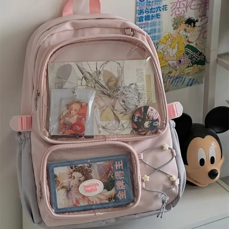 Borsa da scuola Kawaii da donna per studenti Zaino preppy giapponese Borse trasparenti di design per zaino bianco per adolescenti di grande capacità
