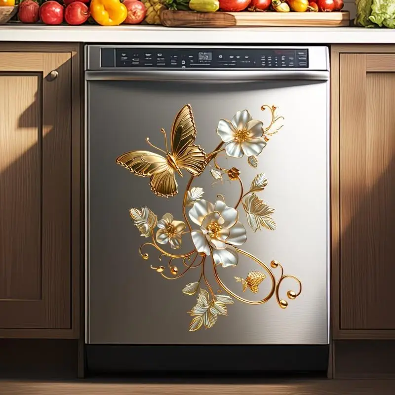 Floral Animals Design Adhesive Removable Kitchen Fridge Dishwasher Sticker Waterproof Art Decoration Wall Decals Home Decor