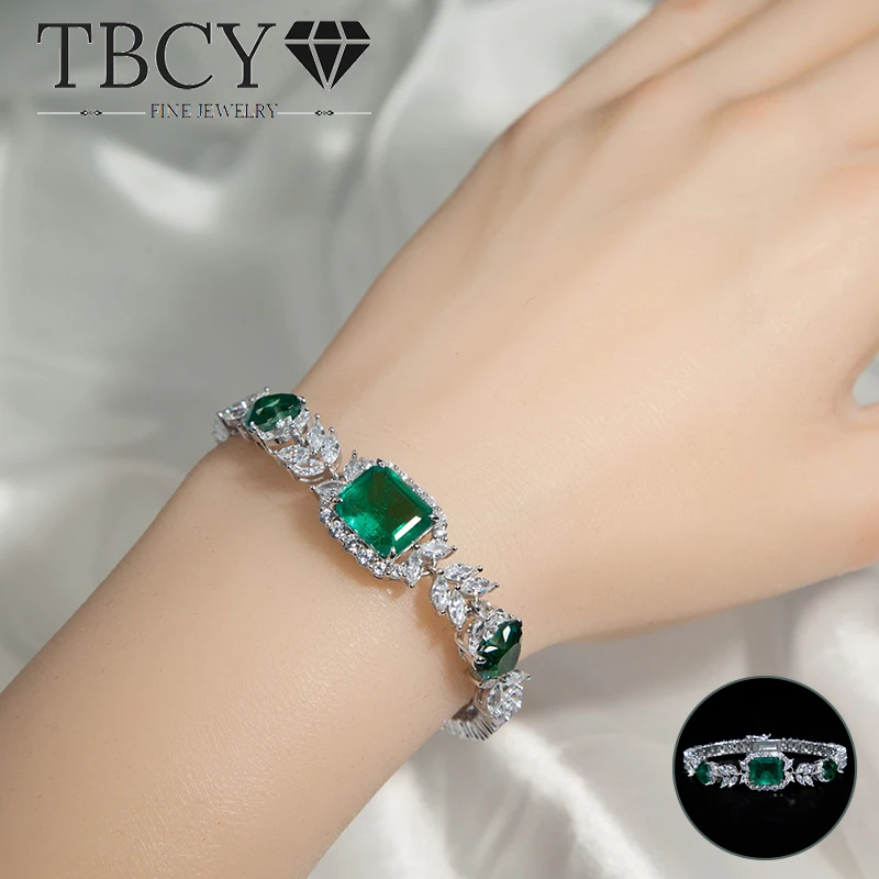 

TBCYD Vintage Real S925 Sterling Silver Bracelets For Women 3CT Lab - Grown Emerald Leaf Design Plated 18k Gold Cocktail Jewelry