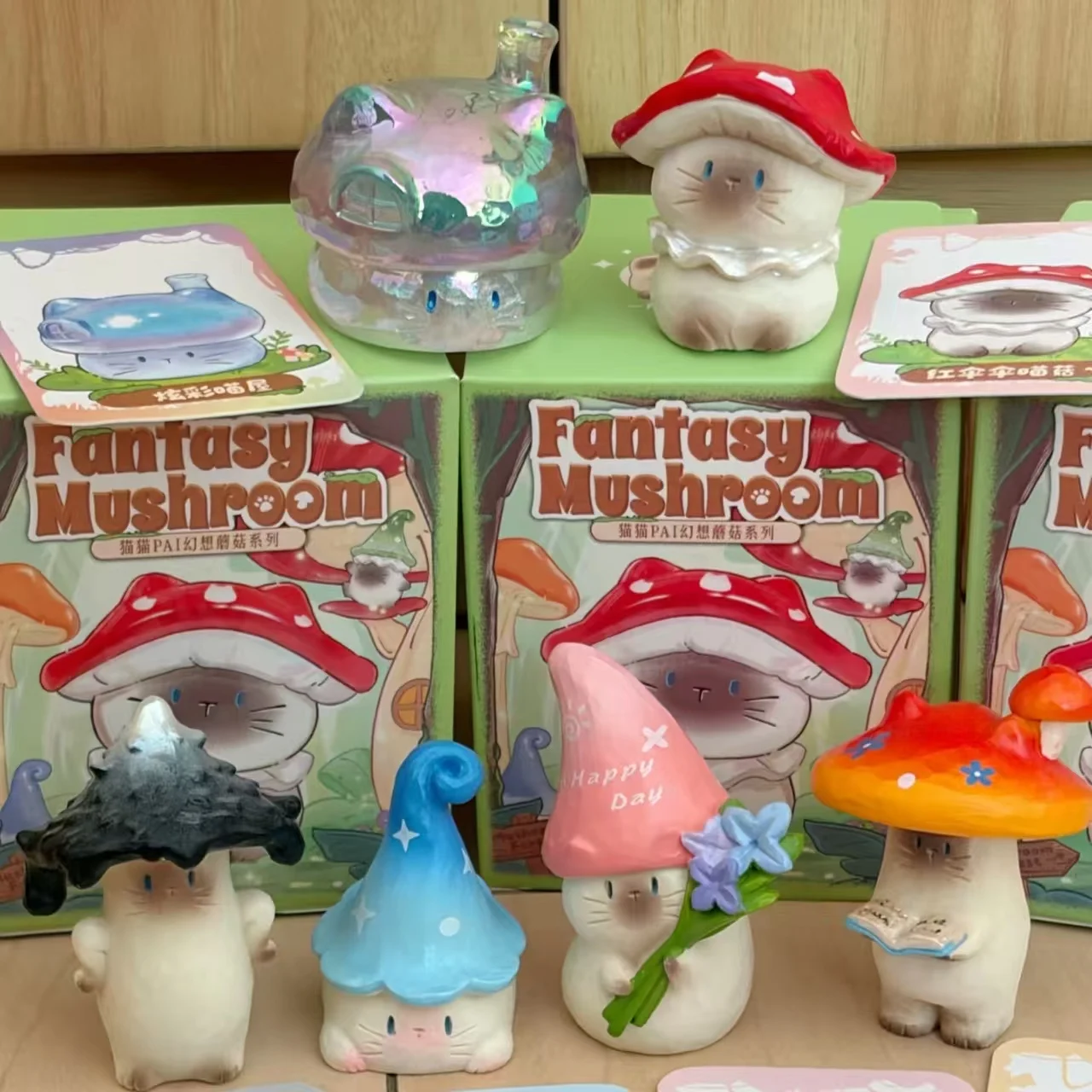 

Pai Authentic Fantasy Mushroom Series Cat Blind Box Cartoon Figurine Diy Desktop Ornament Home Decoration Cute Gift For Women
