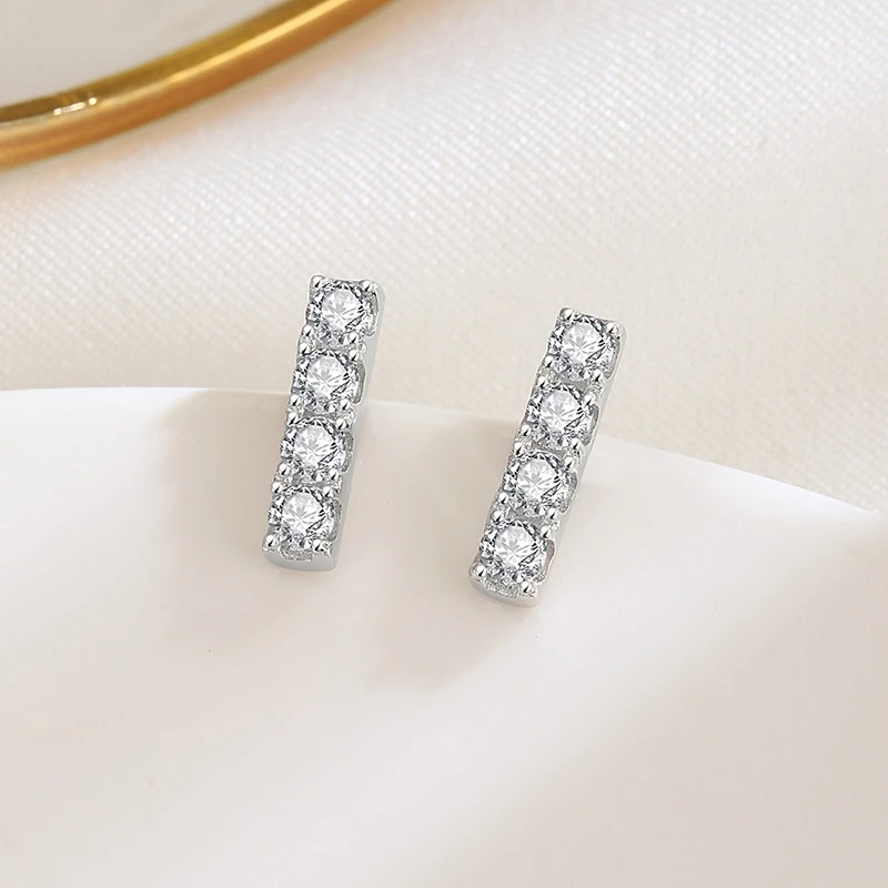 925 Sterling Silver Zircons Row Diamond Earrings Students Sweet Fashion Simplicity Temperament Birthday Ear Jewelry Party Gift