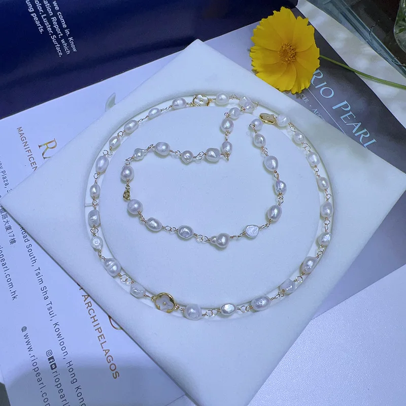Freshwater Baroque Pearl Necklace French Style Irregular Pearl Chain Jewelry for Women