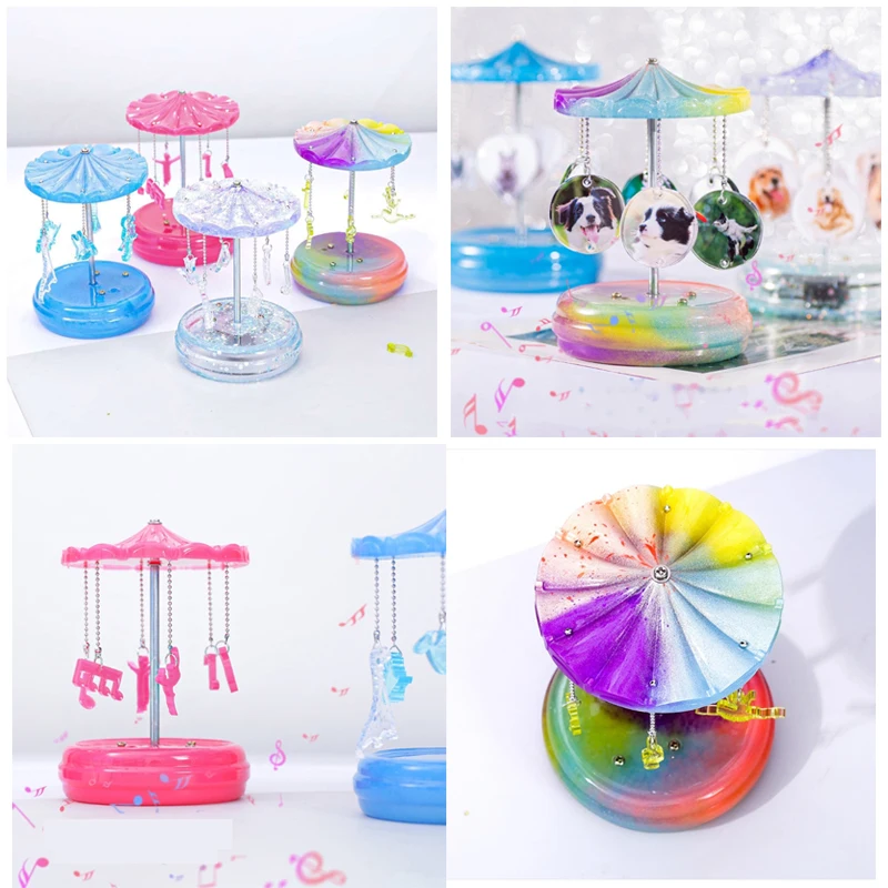 

DIY Resin Mold 3D Carousel Horse Rotating Music Box Silicone Resin Epoxy Casting Mould Jewelry Box for DIY Craft Home Ornament