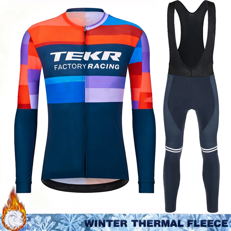 

Retro Cycling Jersey Winter Fleece TEKR Mens Thermal Clothing Jackets Men's Suit Road Bicycle Shirt Man Set Maillot Uniform Bike