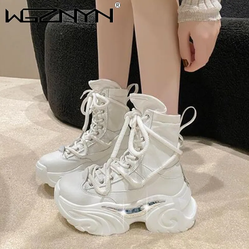 

Women Ankle Boots Autumn Chunky Shoes Woman High Platform Breathable Sneakers 7.5CM Thick Sole Wedges Motorcycles Boots Winter