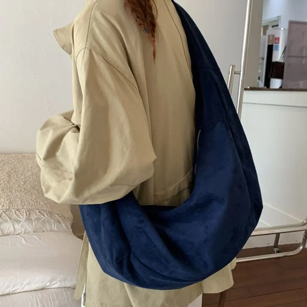 

Замшевая матовая сумка для пельменей на молнии, большая вместительная однотонная винтажная сумка через плечо из искусственной кожи, сумка в корейском стиле, женская большая сумка, подарок