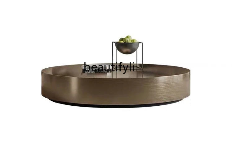 

Nordic Stainless Steel round Tea Table Light Luxury and Simplicity Post-Modern Living Room Designer Sample Room Hong Kong Style