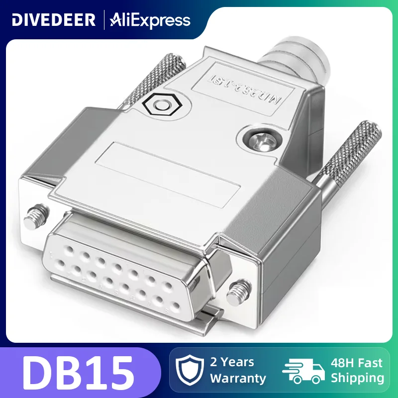 Промышленный разъем DIVEDEER DB15, 2-рядный, 15-контактный, последовательный и параллельный адаптер, штекер-гнездо с металлическим корпусом