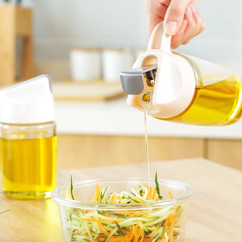 Glass Oil Bottle Kitchen Leakproof Automatic Open Close Lid Oil Vinegar Dispenser Cooking Tool Set