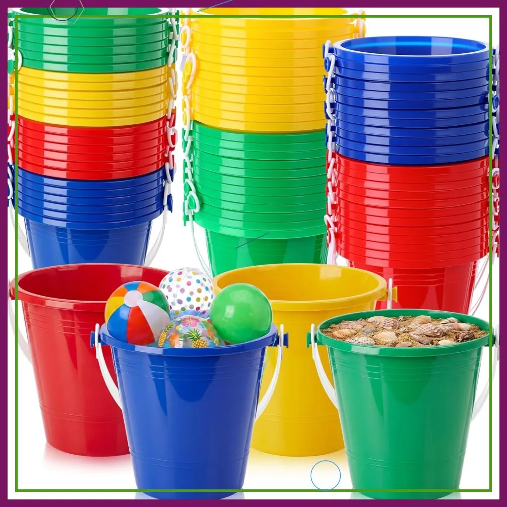 

72 Pcs 5 Inch Beach Buckets Bulk Colorful Plastic Pails with Sandcastle Molds for Kids Toddler Summer Beach Party Favors