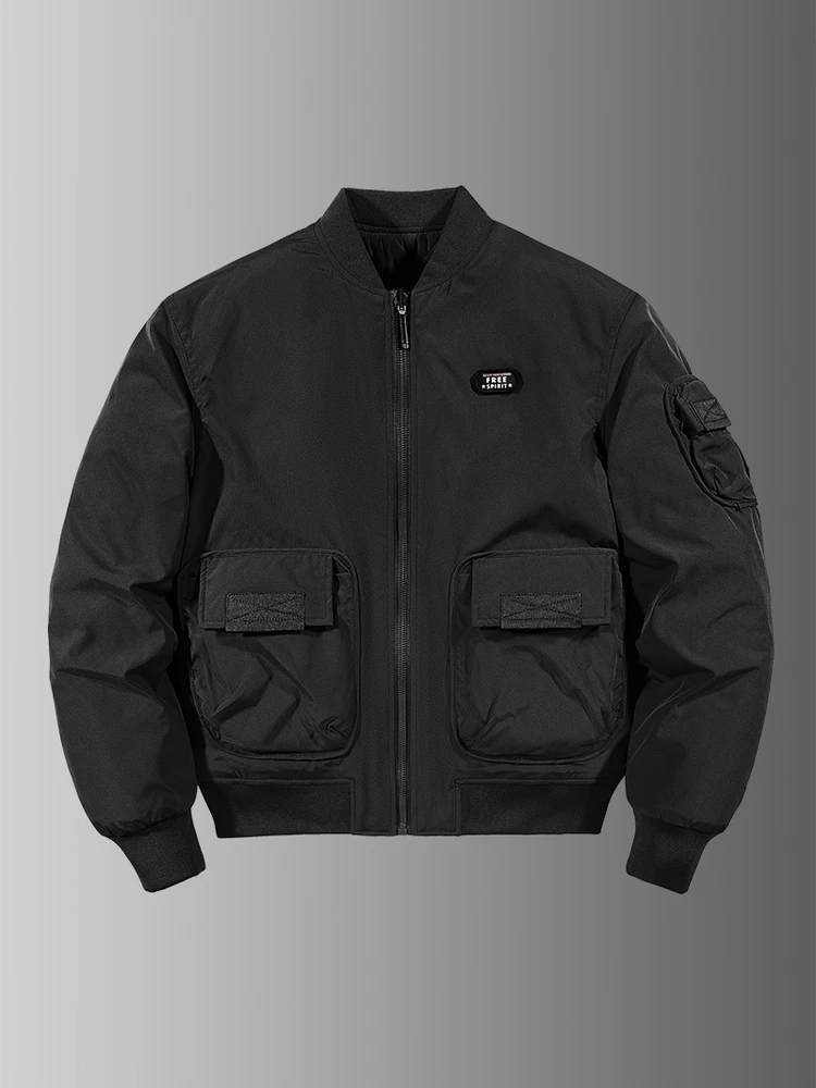 

Утепленная хлопковая куртка для мужчин: модный брендовый осенне-зимний рабочий комбинезон свободного кроя с воротником-бомбером, мужская куртка-пилот