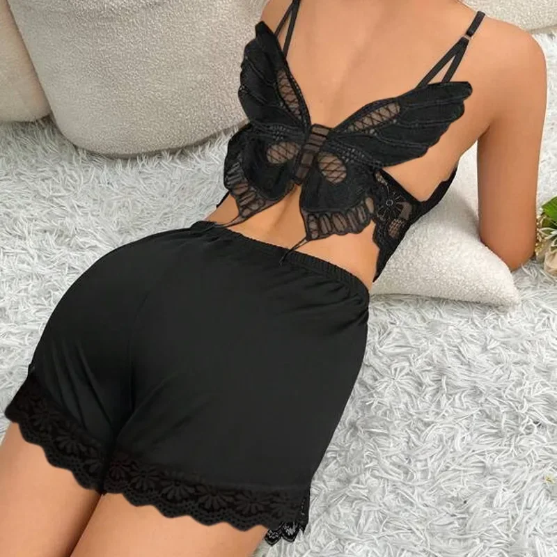 

Butterfly Lace Stitching Home Underwear Suit Women Sleeveless Camis Tanks Tops Elastic Shorts Pants Lingerie