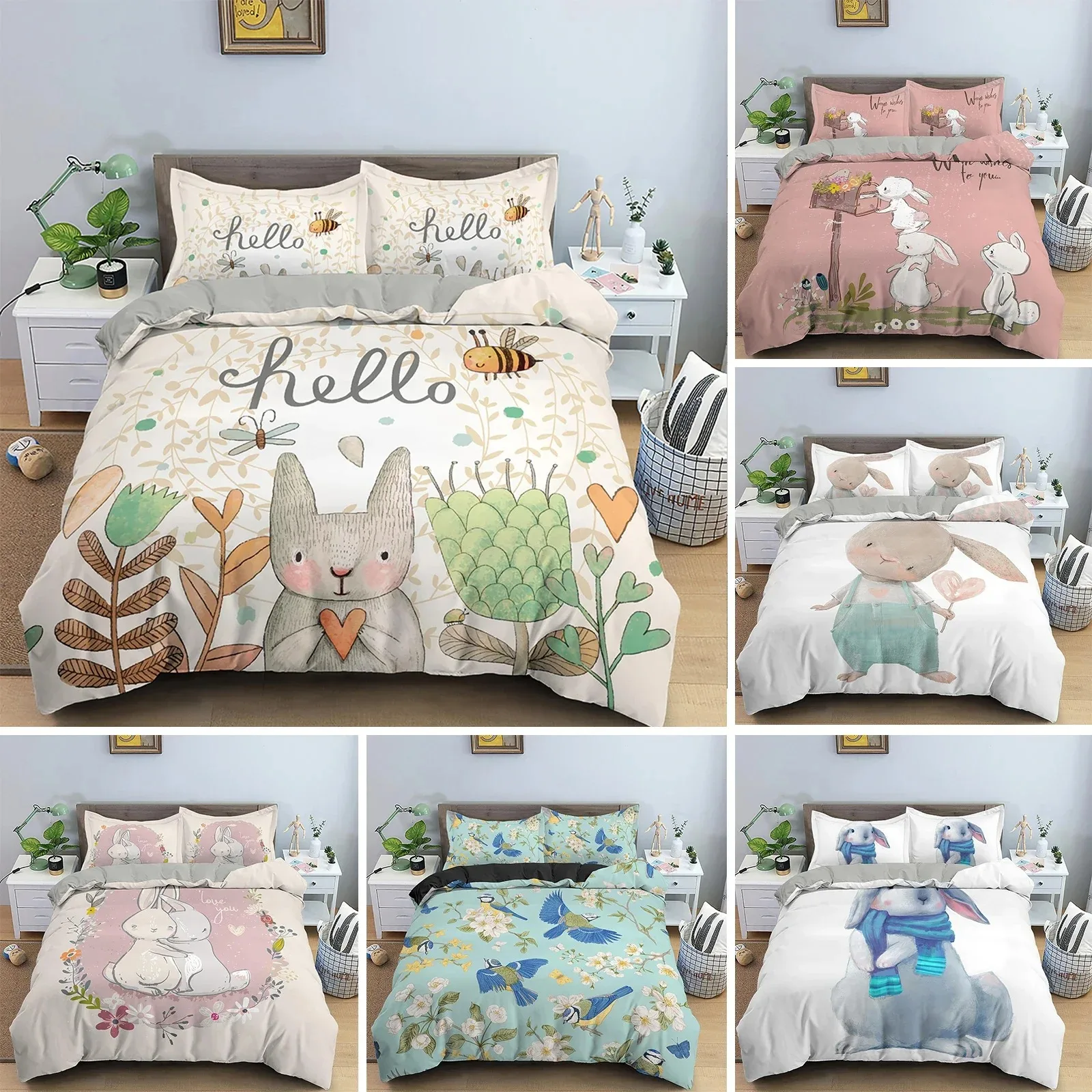 

Cartoon Animal Rabbit Duvet Cover Bedding Set 3D Printed Quilt Cover for Bedroom King Queen Full Polyester Bedclothes Home Decor