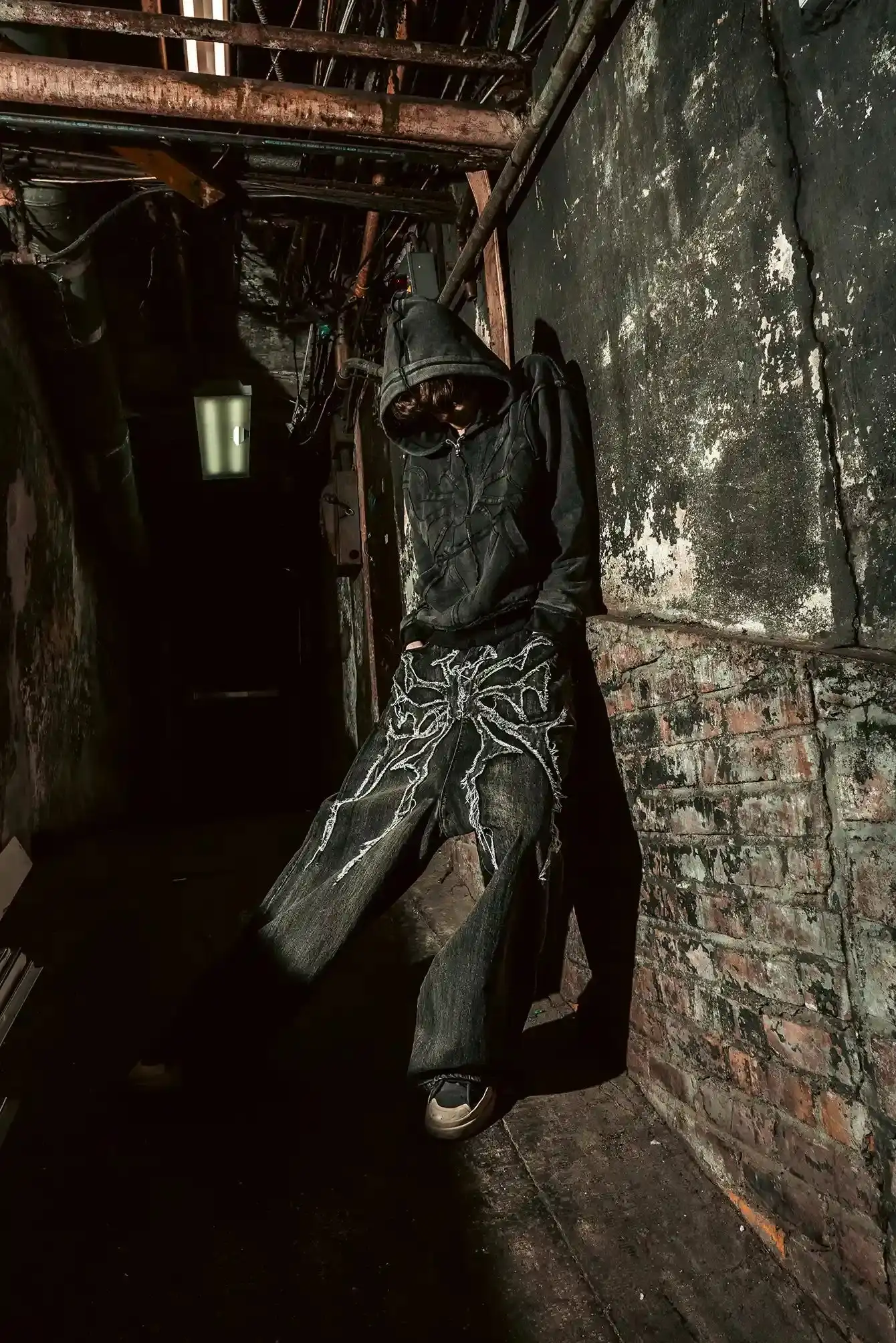 Y2K Retro Oversized Baggy Unisex Mopping Pants Phantom Jeans Men High Street Spider Embroidered Patch Hip Hop Streetwear Gothic