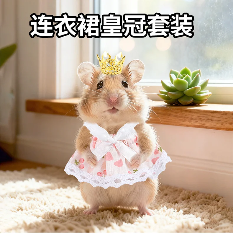 Hamster Princess Dress Crown Set Small Pet Animal Clothes For Golden Hamster Fancy Rat Sugar Glider Mini Pet Photo Props Decor