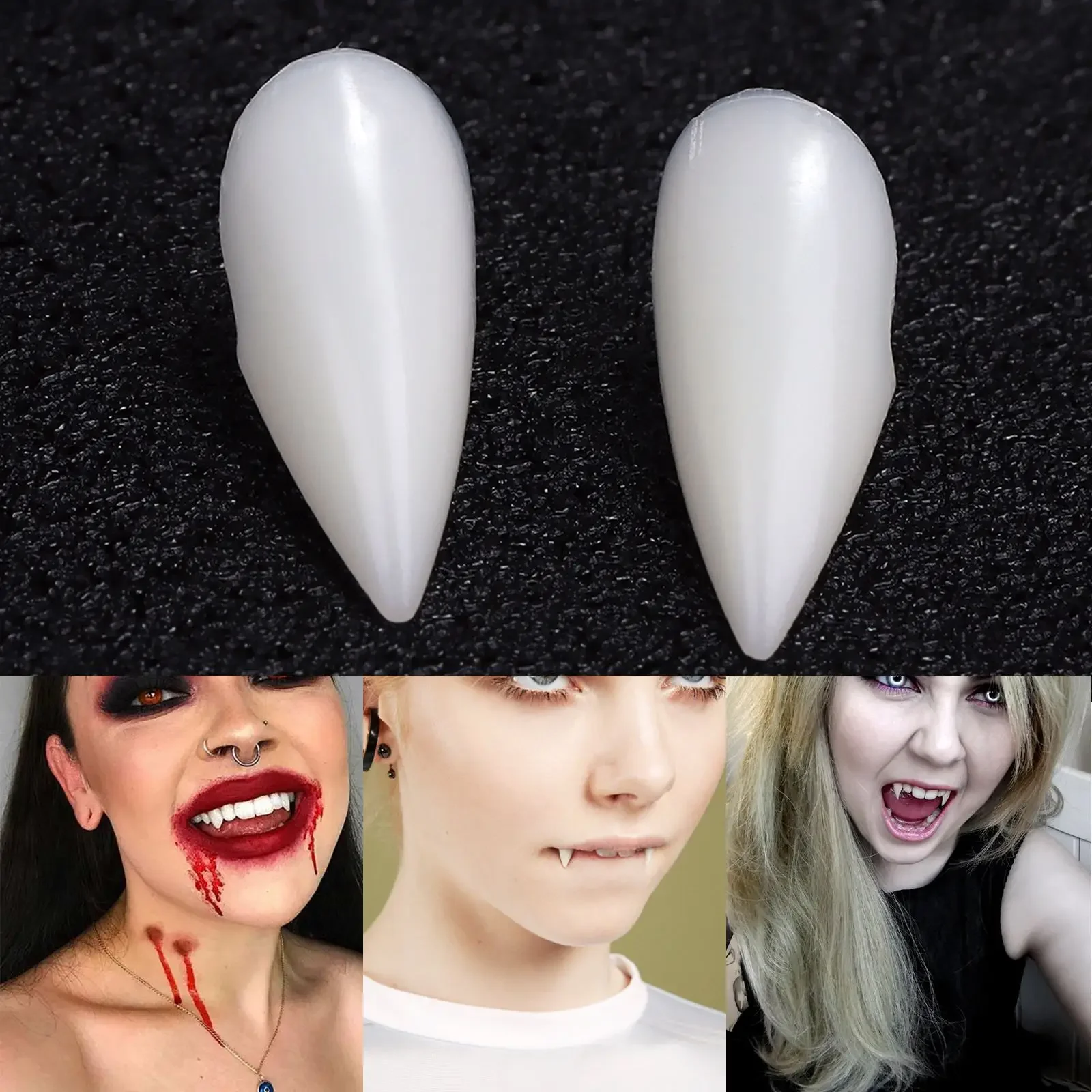 Decorazione di Halloween denti da vampiro zanne dentiere puntelli puntelli Cosplay di Halloween zanne finte con colla solida puntelli di Halloween