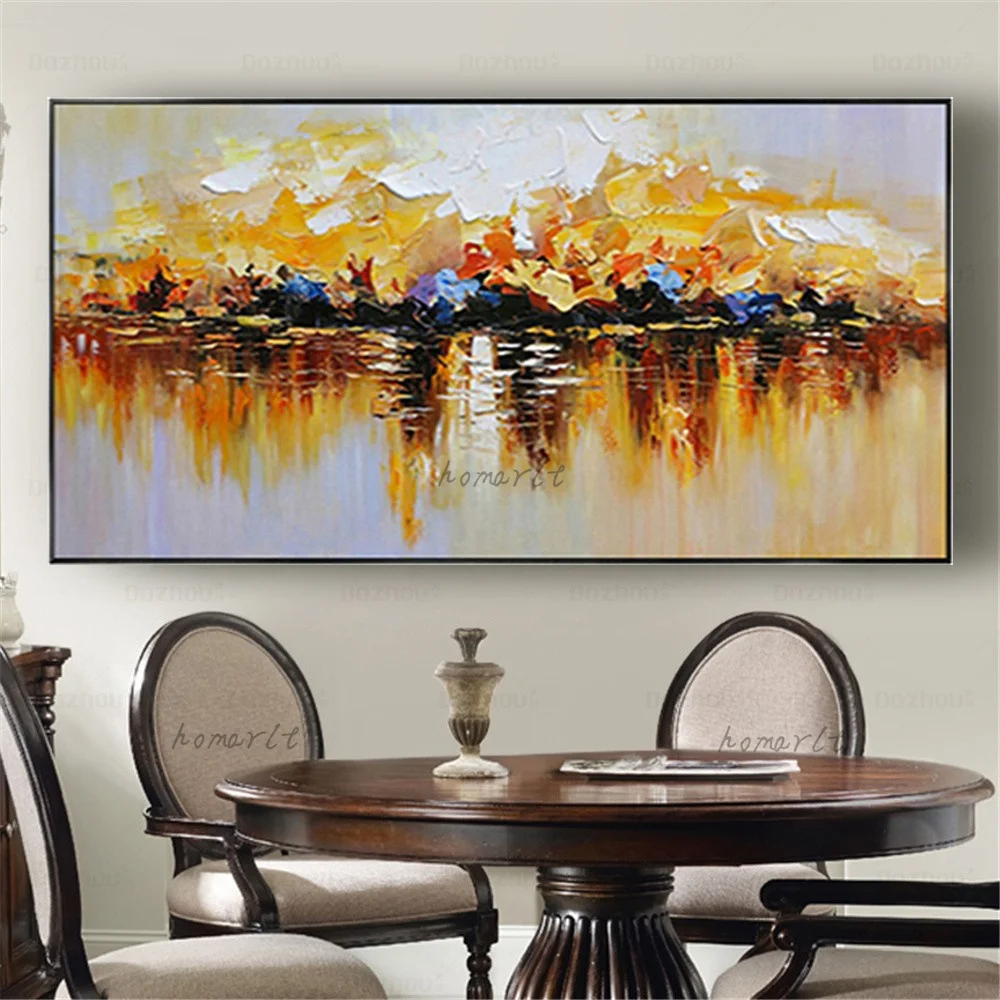 Modern Handmade Bright Yellow Texture Abstract Palette Knife Oil Painting On Canvas Wall Picture Decor Living Room Home Poster