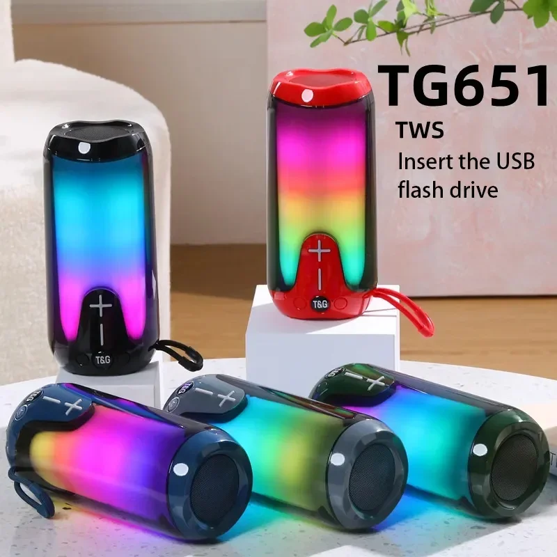 TWS Wireless Bluetooth Speaker Outdoor Portable Transparent Subwoofer Boombox AUX Sound Column RGB Light FM 360 Stereo Sound Box