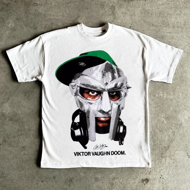 

American street anime mask alphabet print oversized T-shirt women Y2k Harajuku fashion short sleeve trend couple loose shirt