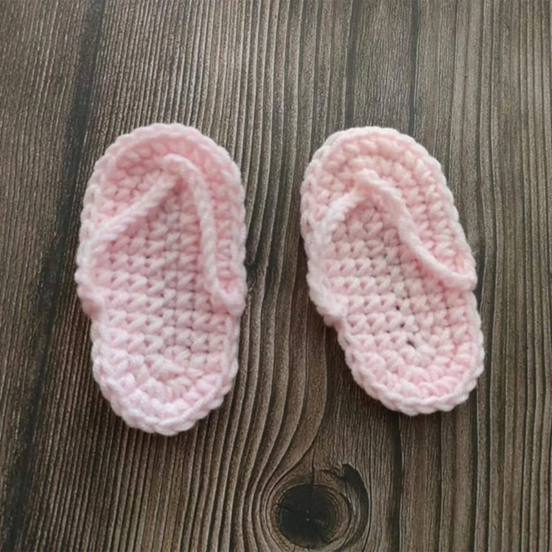 67JC 2 Pçs/set Chinelos Crochê Fotografia Adereços para 0-2 Mês Bebês Flip-flops Atirar Adereços Da Foto Do Bebê Meninas Meninos Outfits