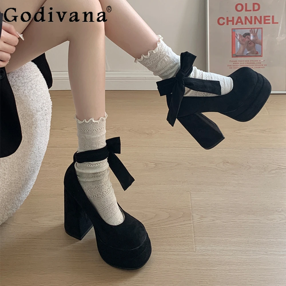 

Black High Heels Summer Waterproof Mary Jane Lolita Women Shoes Straps Kawaii Platform Single Shoe