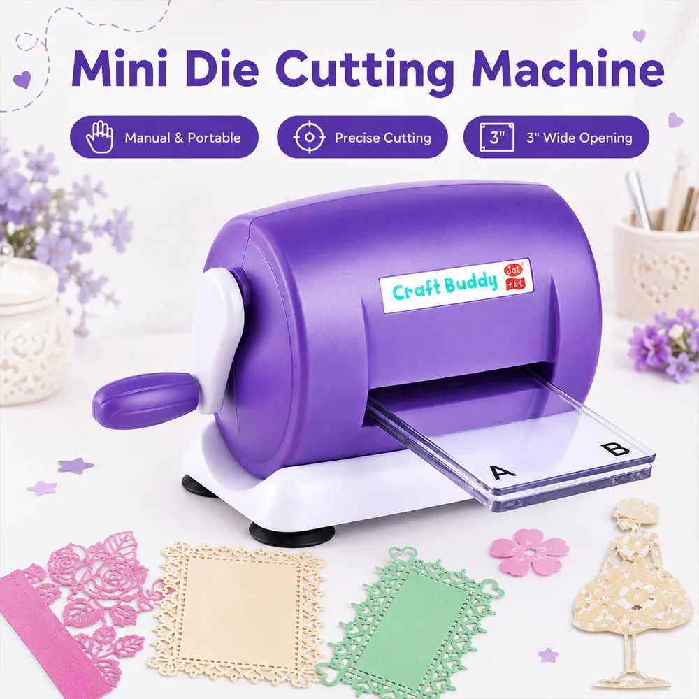 Purple Mini Manual Die Cutting Machine, 3 Inch Embossing Craft Cutter with A/B Plates for Scrapbooking, Cards and DIY Crafts Kit