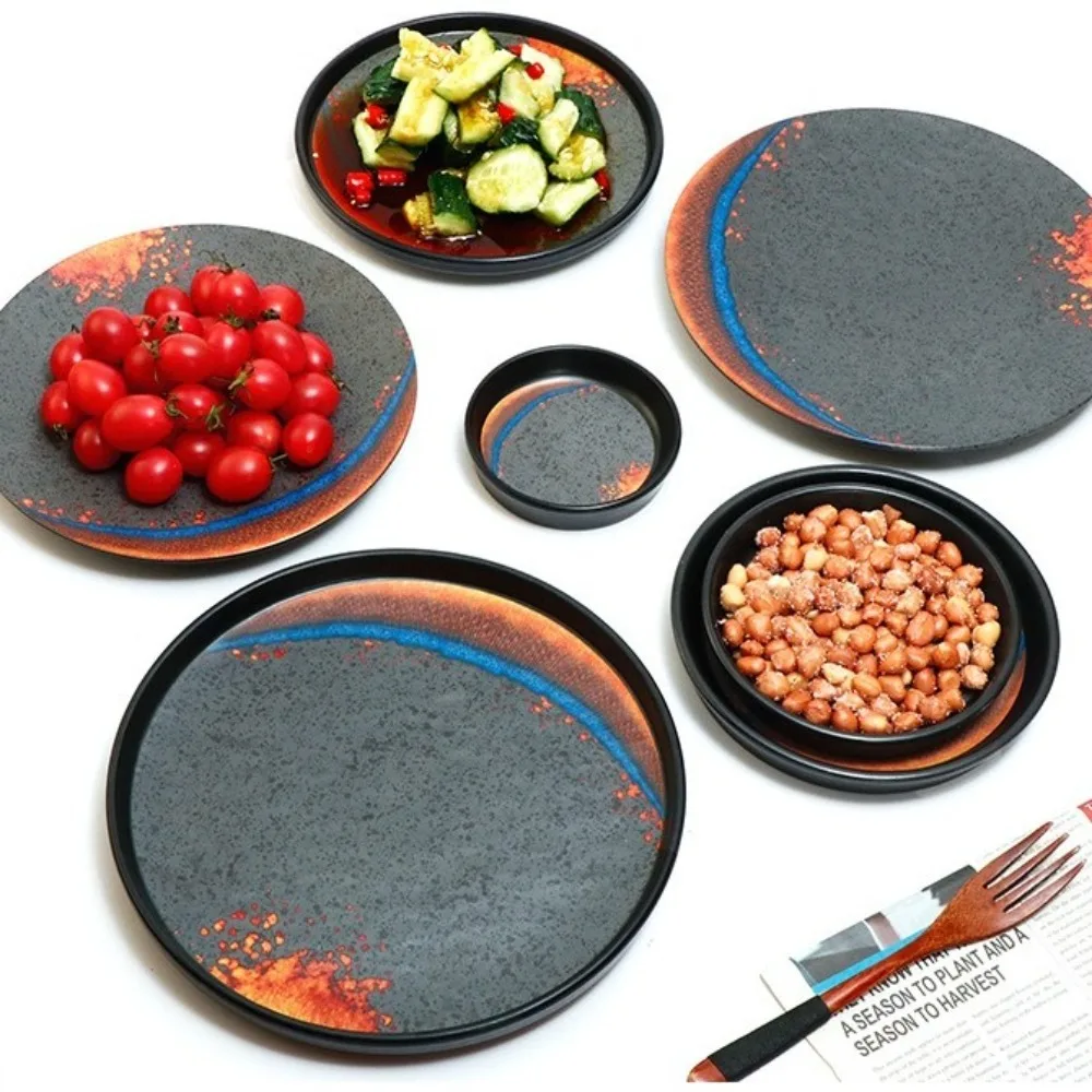 

Durable Melamine Western Steak Plate Imitation Porcelain Portable Meat Plate Round Exquisite Shallow Dish Kitchen