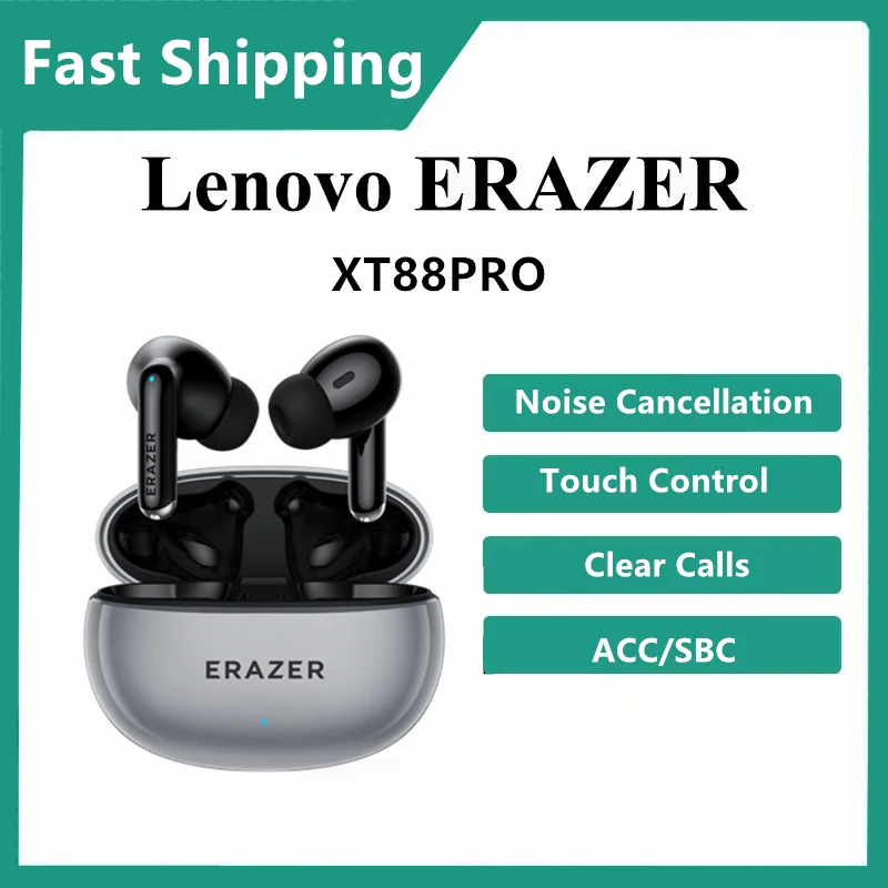 Lenovo ERAZER XT88Pro TWS Wireless Earphone Bluetooth 5.3 Dual Stereo Noise Reduction Bass Touch Control Long Standby 250mAH