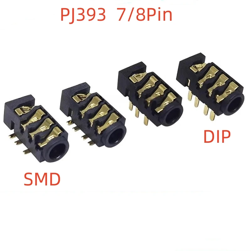 2PCS PJ-393 earphone socket, gold-plated direct plug 8 pins 7 pins 4 sections 4 channels 3.5MM audio jack patch 8P/7P