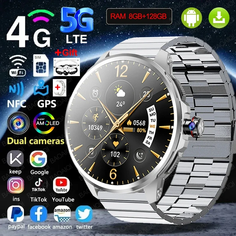 4G Full Network Smart Watch 1.95 inch Big Screen HD Video Call 8GB+128GB RAM 2100mAh Google Play WIFI GPS Sim Card 5G Smartwatch