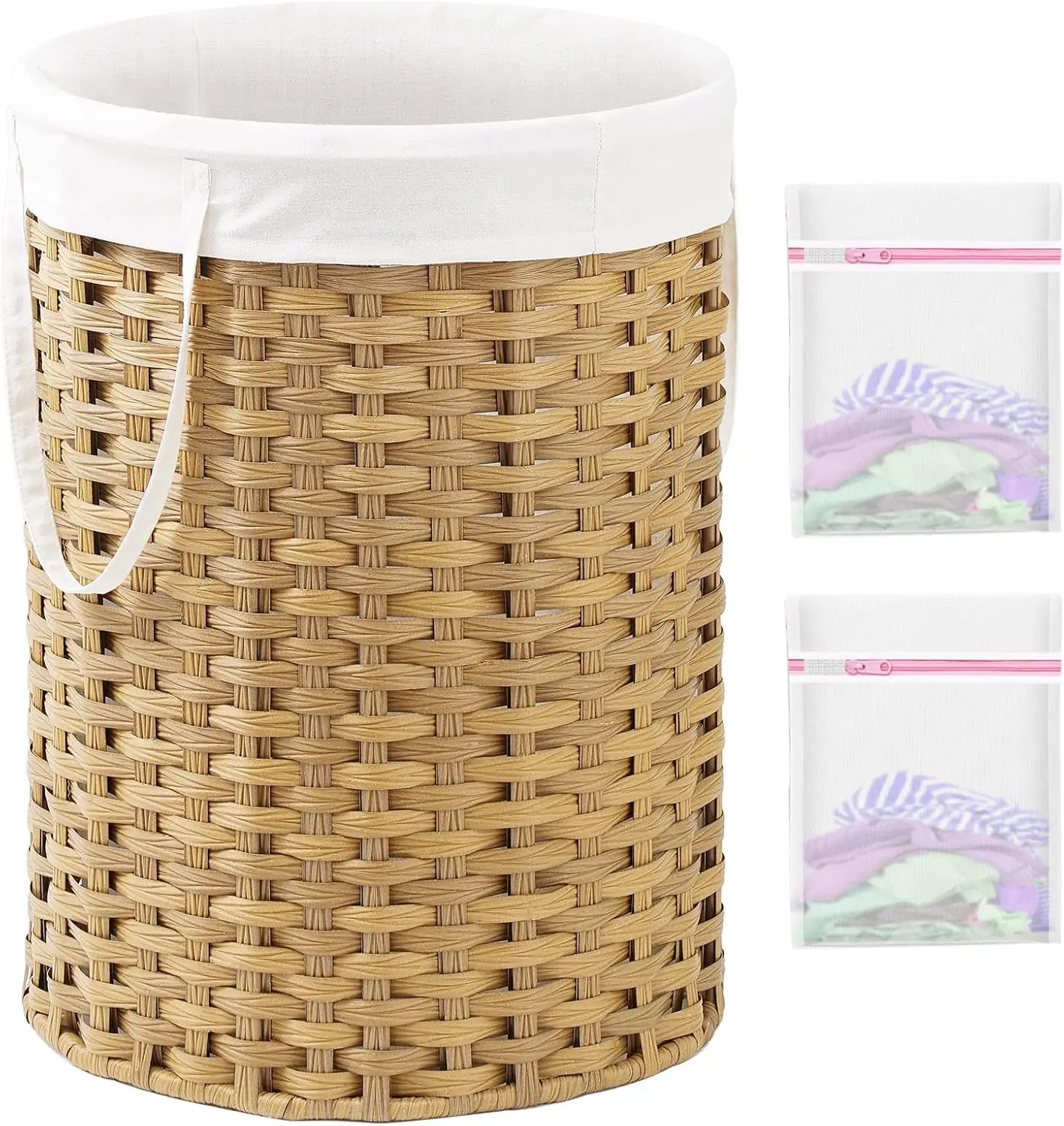 

Large Round Wicker Laundry Basket with Removable Bags, 110L Capacity for Bathroom and Living Room
