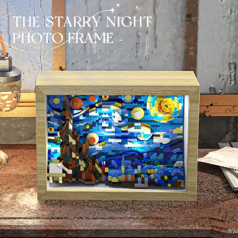 1259PCS Building Blocks La Notte Stellata Vincent Van Gogh Photo Frame Modello Giocattoli Educativi Per I Bambini Da Collezione Regalo Di Natale
