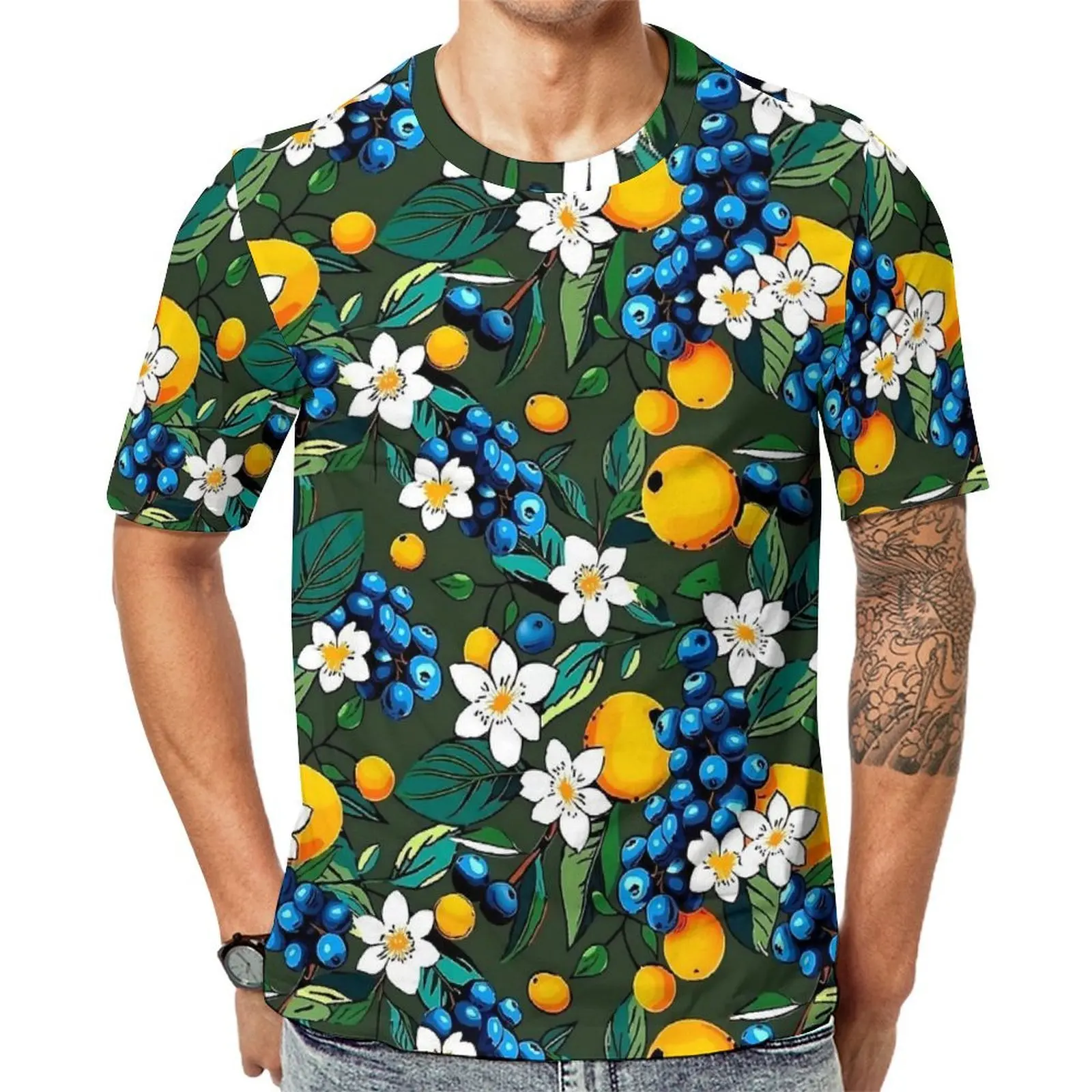 Summer T Shirt Fruit Print T Shirts White Flower Classic Fashion Tees For Couple Short-Sleeved Custom Plus Size Tops
