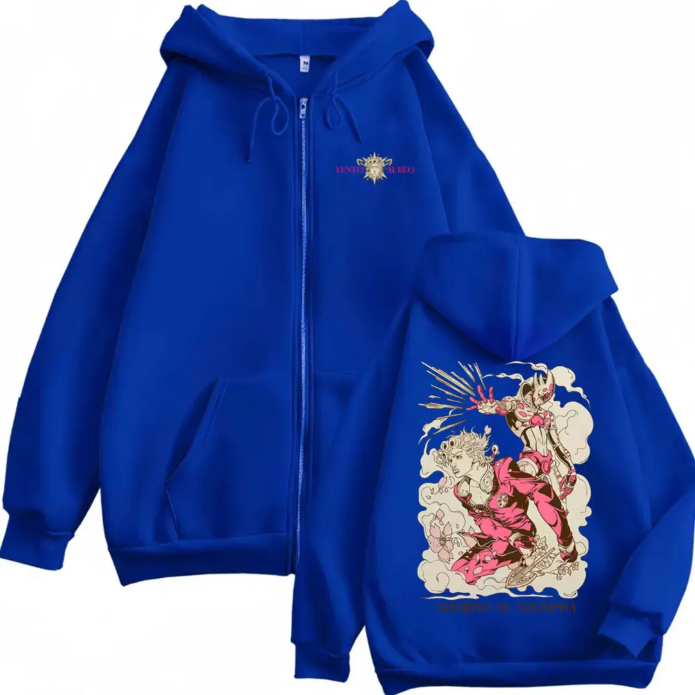 Anime JoJo's Bizarre Adventure Giorno Giovanna Grafik-Reißverschluss-Hoodie für Herren und Damen, lässige Vintage-Jacke mit übergroßem Reißverschluss – Detail 4