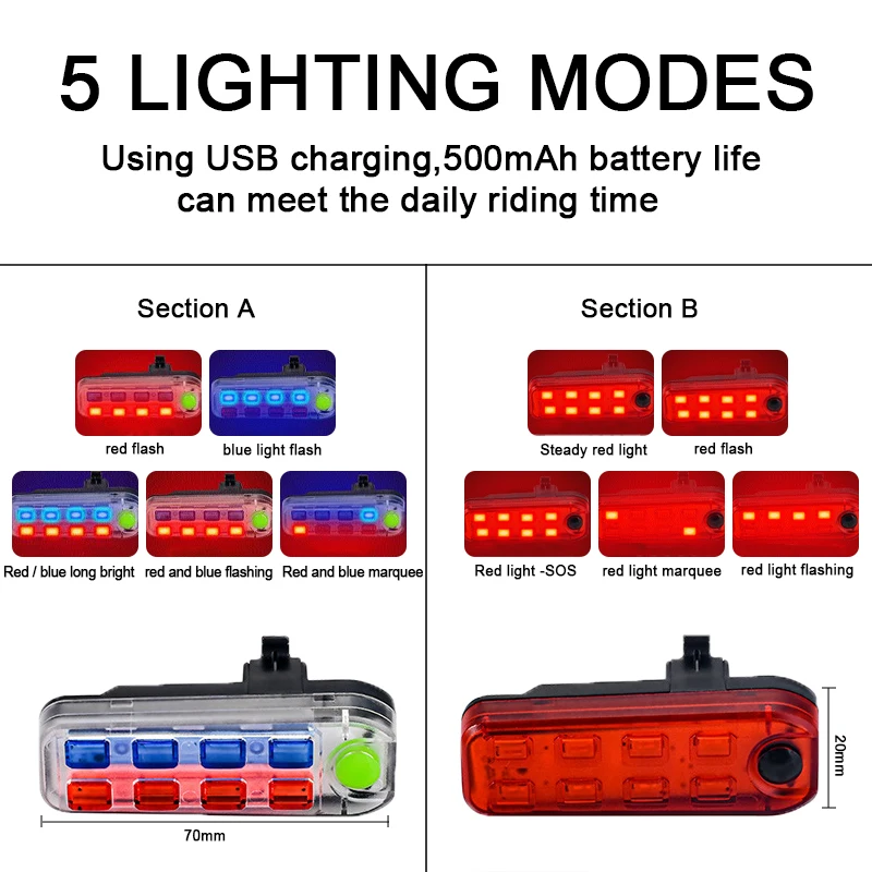 8 LED Bicycle Rear Light Waterproof Bike Lamp USB Rechargeable MTB Flashing Warning Safety Torch Bike Cycling Tail Light