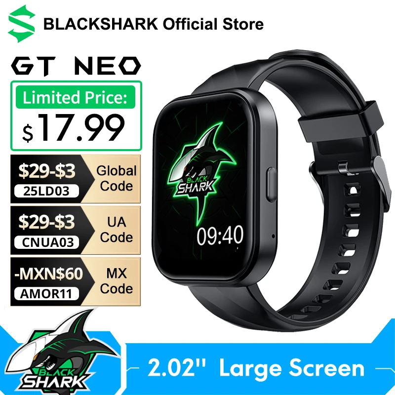 Global Version Black Shark GT Neo Smart Watch 2.02'' Large Display spO2 Monitor IP68 Waterproof Smartwatch 100+ Sport Mode