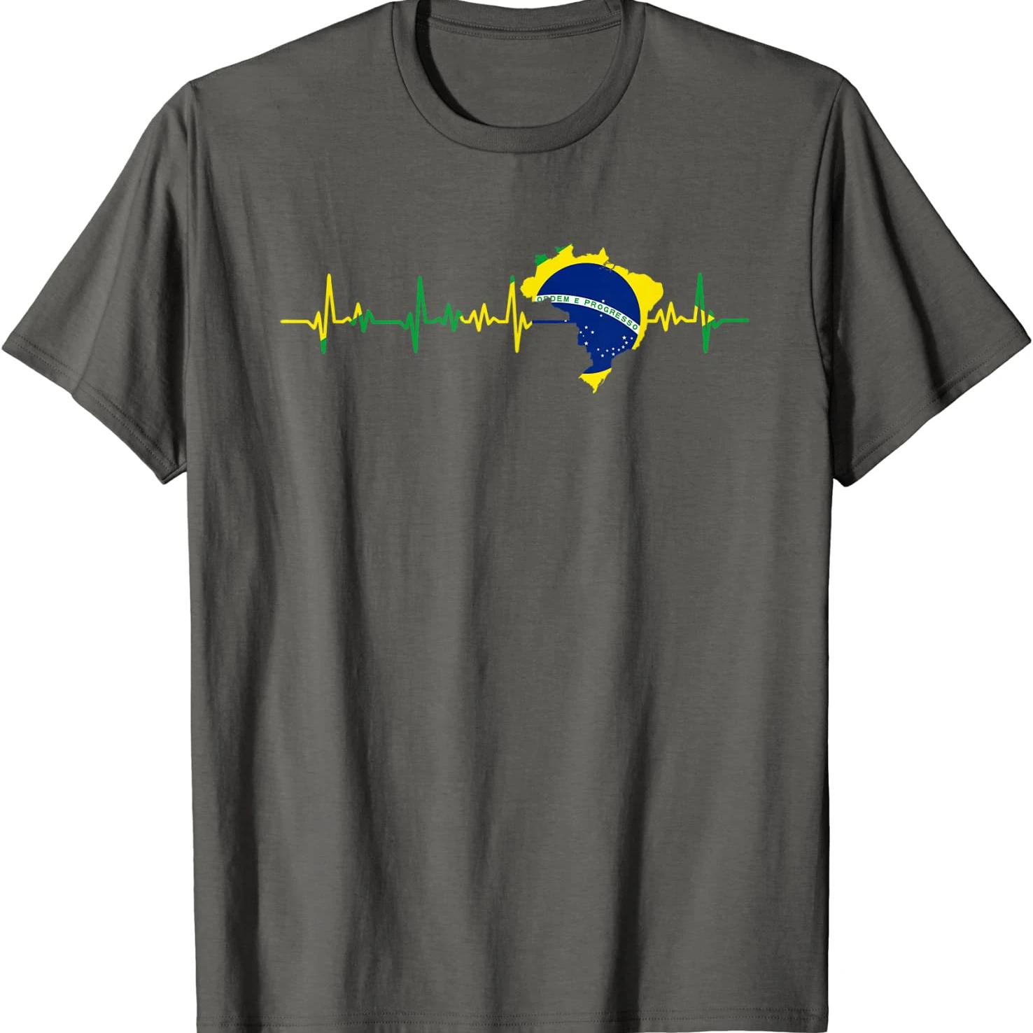 Brazil Flag Heartbeat Brasil Men T-Shirt Short Sleeve 100% Cotton O-Neck Men\'s Clothing