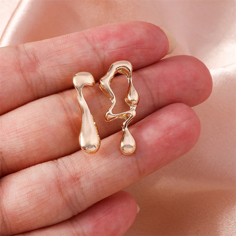 Aihua Minimalistischen Unregelmäßige Hohl Geometrie Metall Stud Ohrringe Punk Aussage Gold Farbe Ohrring Frauen Ohr Schmuck – Detail 9