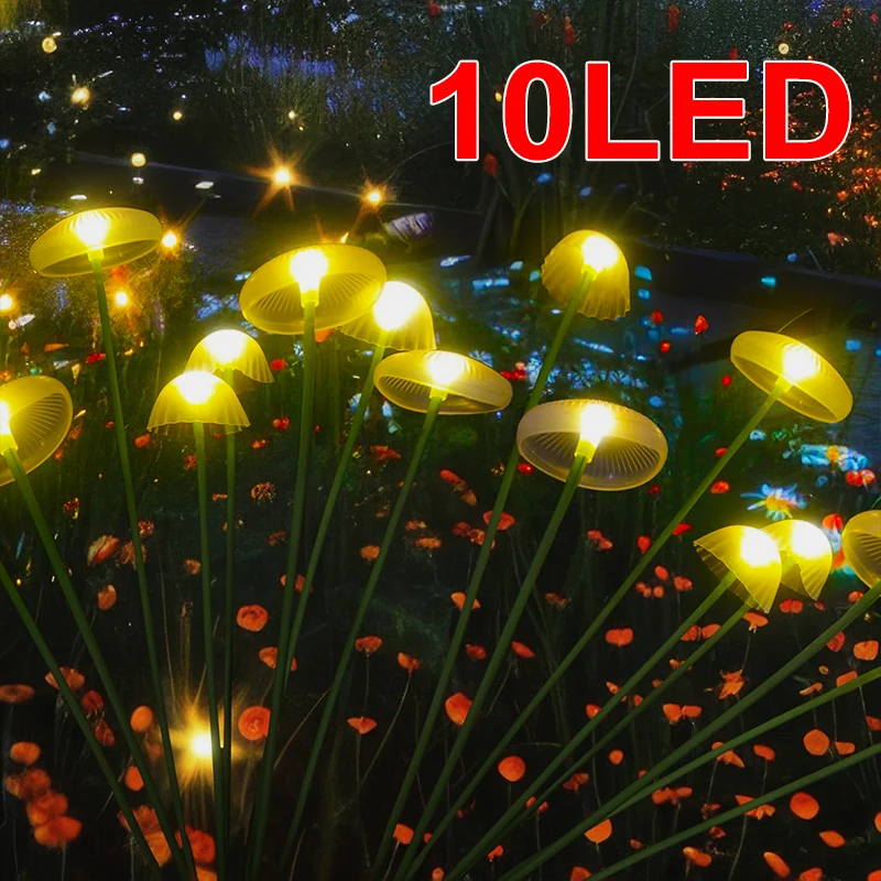 New 10LED Solar Jellyfish Sway Lights Outdoor Garden Pathway Decor Mushroom Solar Light Waterproof for Yard Lawn Street Patio